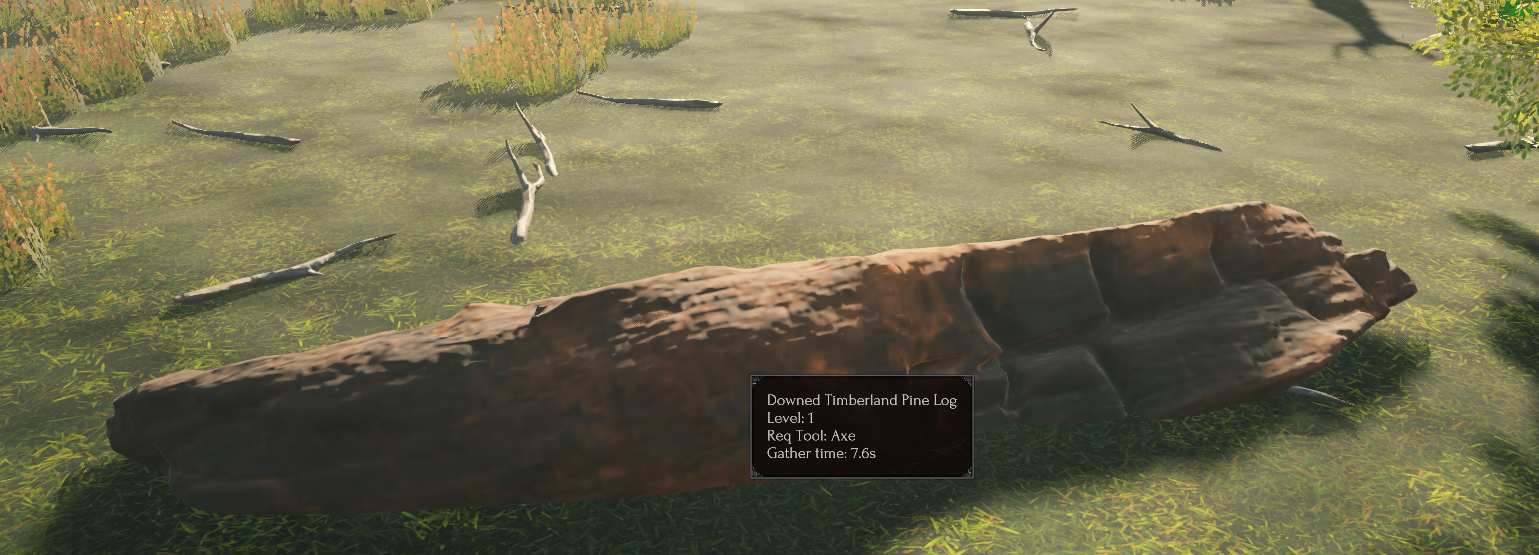 A screenshot of a Downed Timberland Pine Log. It looks like a somewhat rotted fallen tree trunk.